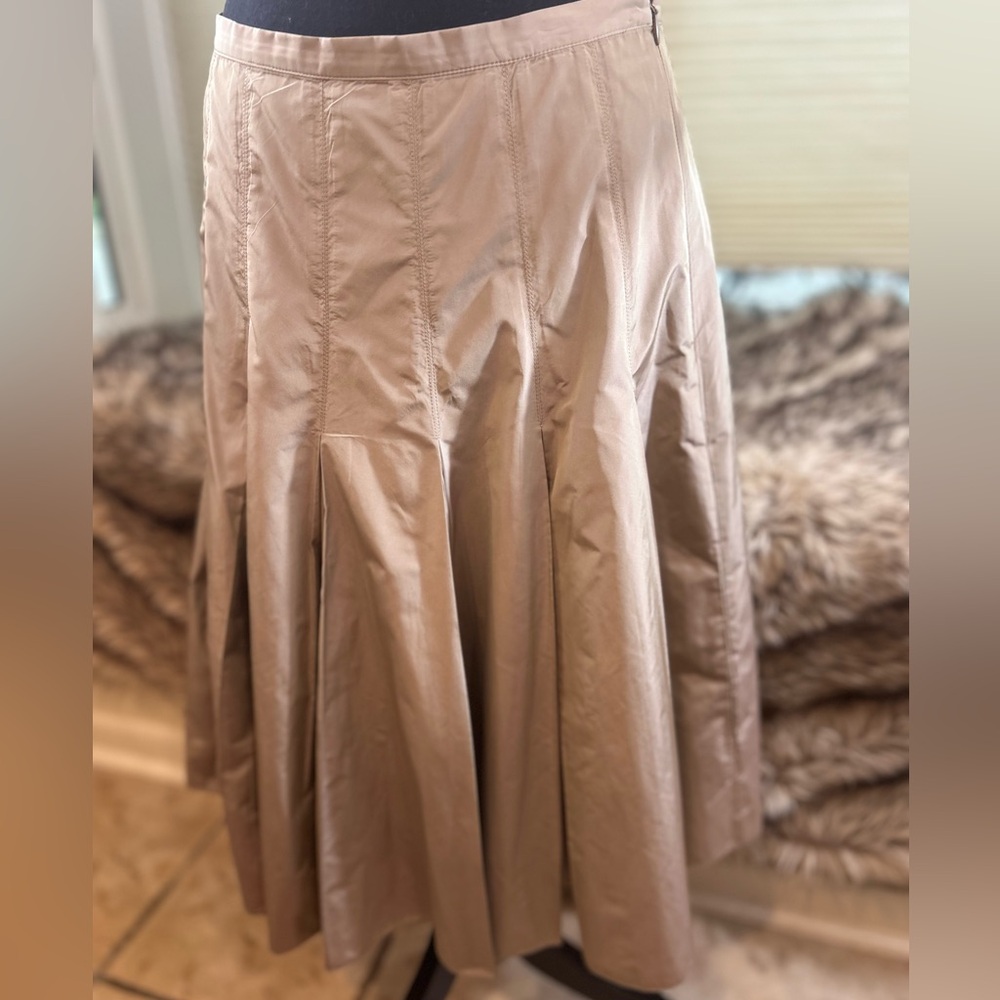 Jigsaw Shiny Tan Pleated Skirt